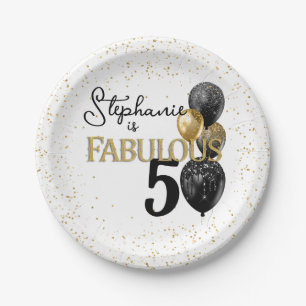 50と素晴らしいブラック金ゴールドグラム誕生日紙プレート ペーパープレート