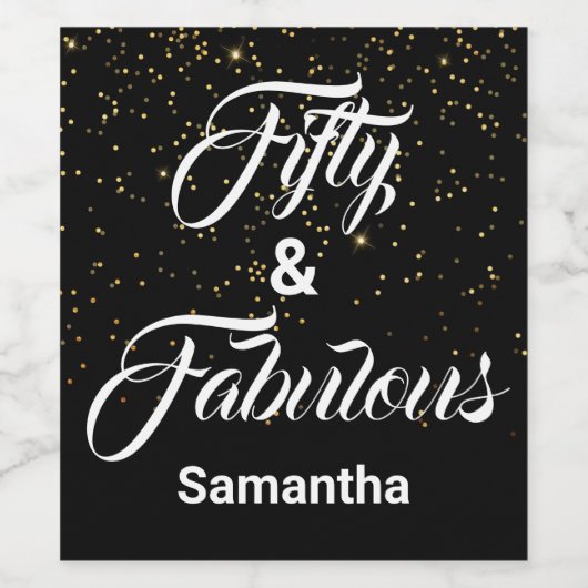 50と素晴らしいブラック金ゴールドグリッター パーソナライズされた ワインラベル (シングルラベル)