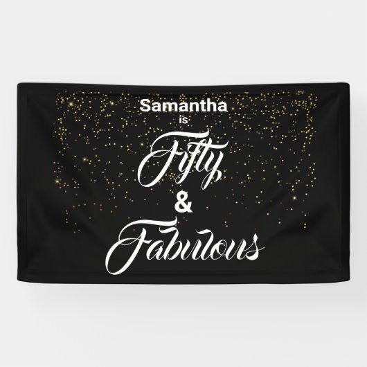 50と素晴らしいブラック金ゴールドグリッター パーソナライズされた 横断幕 (横)