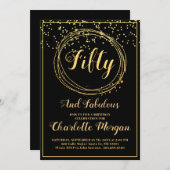 50と素晴らしいブラック金ゴールドグリッター 招待状 (正面/裏面)