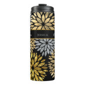 50と素晴らしいブラック金ゴールドシルバーダリアパターン タンブラー (正面)