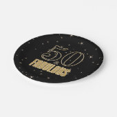 50と素晴らしいブラック金ゴールドタイポグラフィ50誕生日 ペーパープレート (アングル)