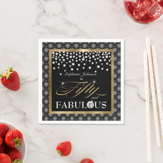 50と素晴らしいブラック金ゴールドダイヤモンドグラマラス スタンダードカクテルナプキン (インサイチュ)