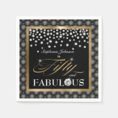 50と素晴らしいブラック金ゴールドダイヤモンドグラマラス スタンダードカクテルナプキン (正面)