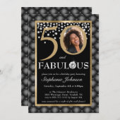 50と素晴らしいブラック金ゴールドダイヤモンドシック写真 招待状 (正面/裏面)
