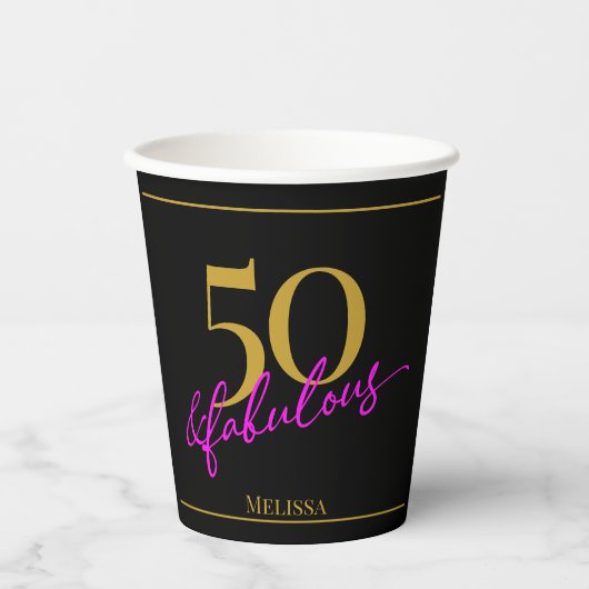 50と素晴らしいブラック金ゴールドピンクのカスタマイズ可能 紙コップ (正面)