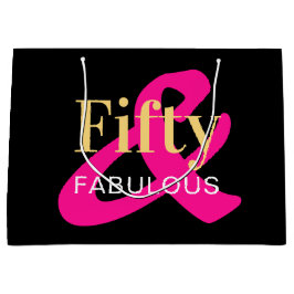 50と素晴らしいブラック金ゴールドピンク誕生日 ラージペーパーバッグ