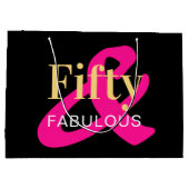 50と素晴らしいブラック金ゴールドピンク誕生日 ラージペーパーバッグ (裏面)