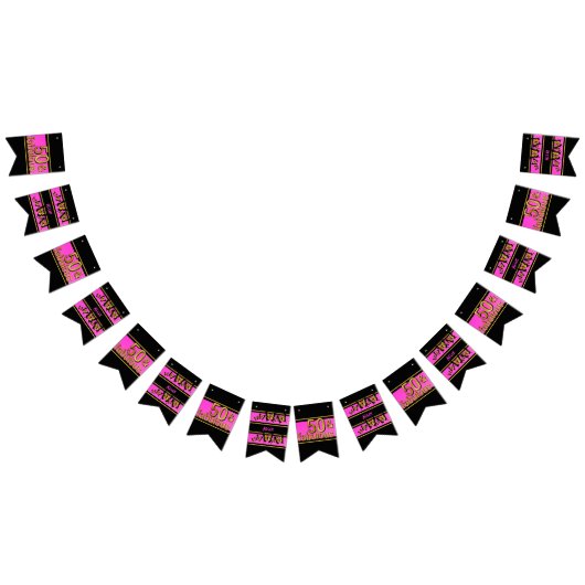 50と素晴らしいブラック金ゴールドピンク50誕生日 バンティングフラッグ (全)