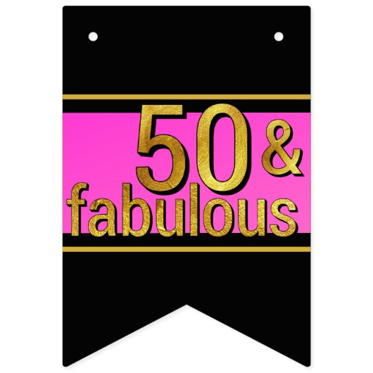 50と素晴らしいブラック金ゴールドピンク50誕生日 バンティングフラッグ (第3の旗)
