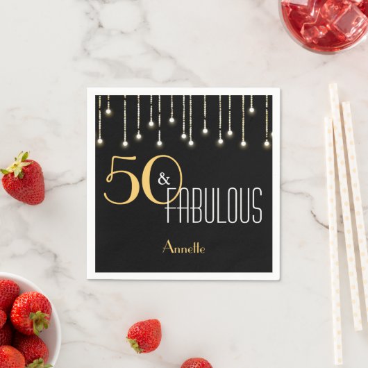 50と素晴らしいブラック金ゴールドライトグラマラスエレガント スタンダードカクテルナプキン (インサイチュ)