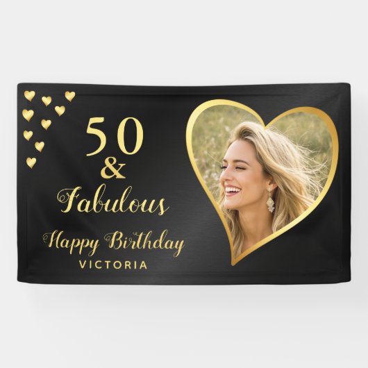 50と素晴らしいブラック金ゴールド写真 横断幕 (横)