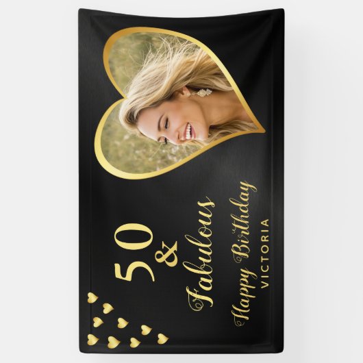 50と素晴らしいブラック金ゴールド写真 横断幕 (縦)