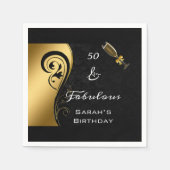 50と素晴らしいブラック金ゴールド誕生日パーティーカクテル スタンダードカクテルナプキン (正面)