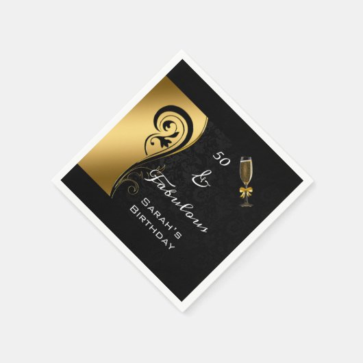 50と素晴らしいブラック金ゴールド誕生日パーティーカクテル スタンダードカクテルナプキン (角)