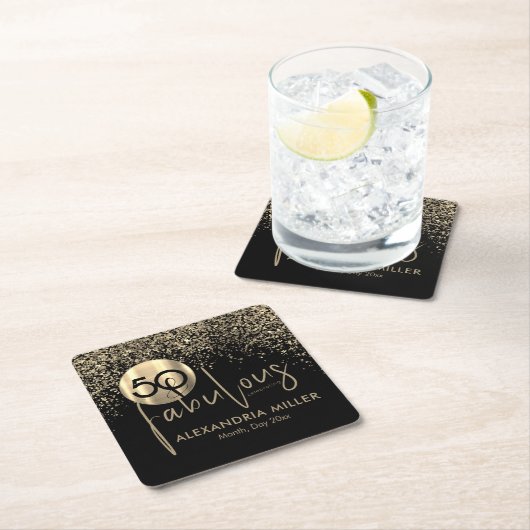 50と素晴らしいブラック金ゴールド誕生日パーティー スクエアペーパーコースター (インサイチュ)