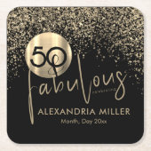 50と素晴らしいブラック金ゴールド誕生日パーティー スクエアペーパーコースター (正面)