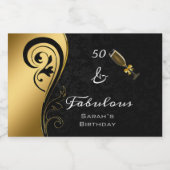 50と素晴らしいブラック金ゴールド誕生日ミニきらめくW スパークリングワインラベル (シングルラベル)