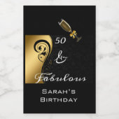 50と素晴らしいブラック金ゴールド誕生日ミニボトル ワインラベル (シングルラベル)