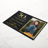 50と素晴らしいブラック金ゴールド誕生日 箔招待状 (回転した状態)