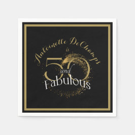 50と素晴らしいブラック金ゴールド50th誕生日パーティー スタンダードカクテルナプキン