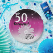 50と素晴らしいブラック、ピンク、ホワイト、星とデイジー ペーパープレート (パーティー)