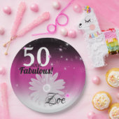 50と素晴らしいブラック、ピンク、ホワイト、星とデイジー ペーパープレート (パーティー)