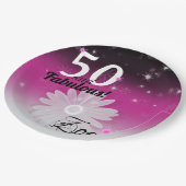 50と素晴らしいブラック、ピンク、ホワイト、星とデイジー ペーパープレート (アングル)
