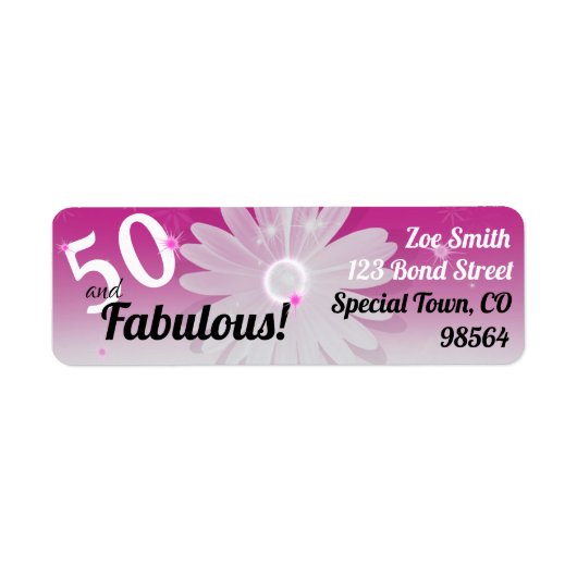 50と素晴らしいブラック、ピンク、ホワイト、星とデイジー ラベル (正面)