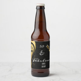 50と素晴らしいブラック&金ゴールドの誕生日パーティー ビールラベル