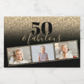 50と素晴らしいブラック&金ゴールドフェイクグリッターフォトミニ スパークリングワインラベル (シングルラベル)