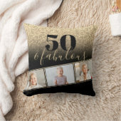 50と素晴らしいブラック&金ゴールドフェイクグリッター写真 クッション (ブランケット)