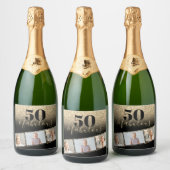 50と素晴らしいブラック&金ゴールドフェイクグリッター写真 スパークリングワインラベル (ボトル)