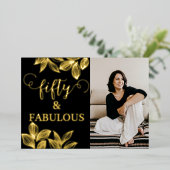 50と素晴らしいブラック&金ゴールドフォト誕生日 箔招待状 (立ち正面)