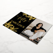 50と素晴らしいブラック&金ゴールドフォト誕生日 箔招待状 (回転した状態)