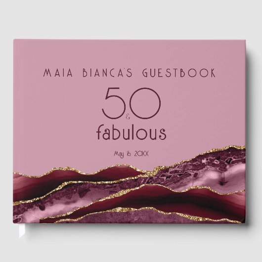 50と素晴らしいブルゴーニュのピンクのアゲートゲストブック ゲストブック (正面)