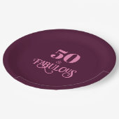 50と素晴らしいブルゴーニュの誕生日パーティー ペーパープレート (アングル)