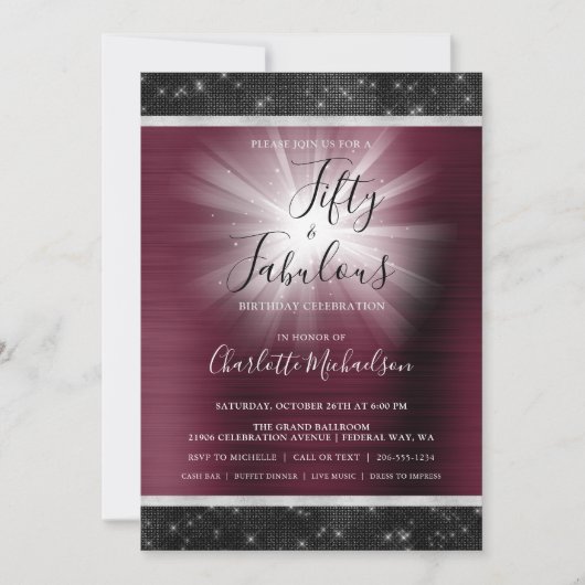 50と素晴らしいブルゴーニュブラックスパークルグラム 招待状 (正面)