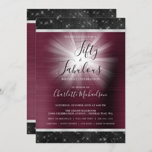 50と素晴らしいブルゴーニュブラックスパークルグラム 招待状 (正面/裏面)