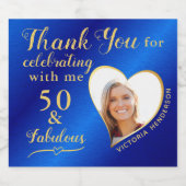 50と素晴らしいブルーと金ゴールドありがとう誕生日 スパークリングワインラベル (シングルラベル)