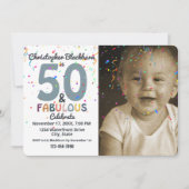 50と素晴らしいブルーフォトフィティートバースデーパーティー 招待状 (正面)