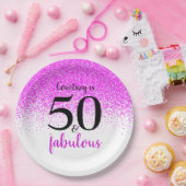 50と素晴らしいホットピンクの紙吹雪カスタムスクリプト ペーパープレート (パーティー)
