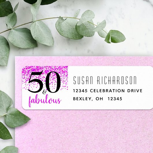 50と素晴らしいホットピンクの誕生日差出人住所 ラベル