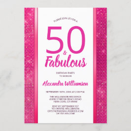 50と素晴らしいホットピンクグラム50th誕生日パーティー 招待状