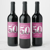 50と素晴らしいホットピンクスパークル誕生日パーティー ワインラベル (ボトル)