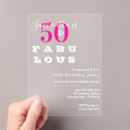 50と素晴らしいホットピンク50th誕生日パーティー アクリル招待状