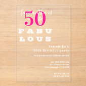 50と素晴らしいホットピンク50th誕生日パーティー アクリル招待状 (正面)