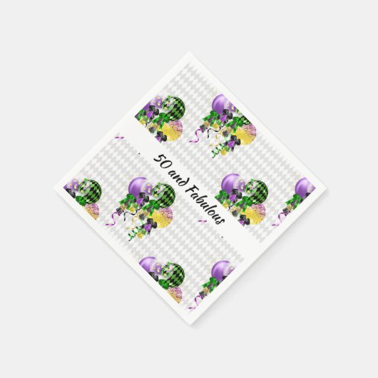 50と素晴らしいマルディグラスバルーン スタンダードカクテルナプキン (角)