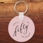 50と素晴らしいモダンほこりっぽいピンク50誕生日 キーホルダー (正面)