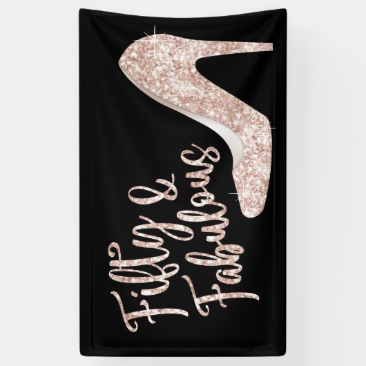 50と素晴らしいモダンバラ金ゴールドガール誕生日 横断幕 (縦)